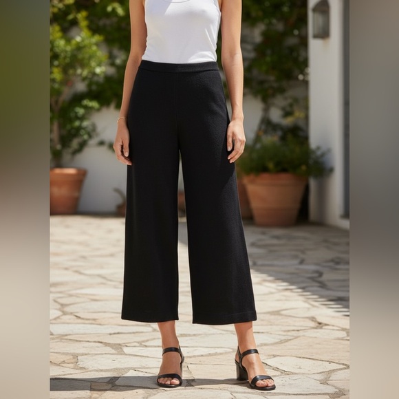 St. John Collection Black Santana Knit Cropped Wide-Leg Pants Size 6